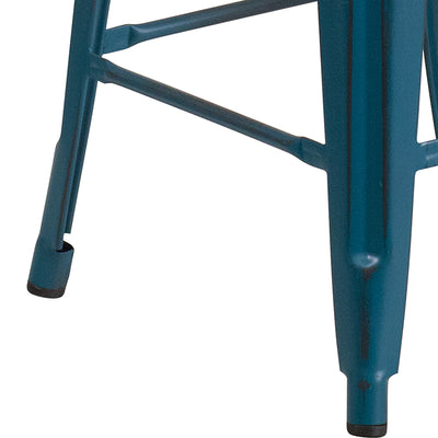 Distressed Blue Metal Stool