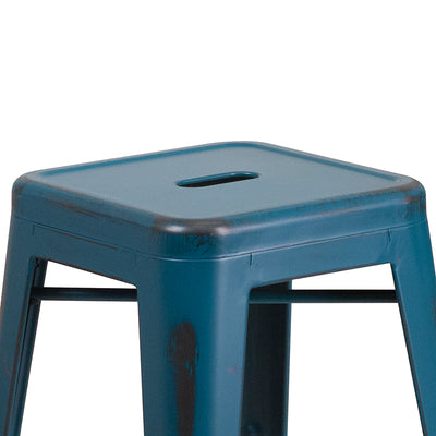 Distressed Blue Metal Stool