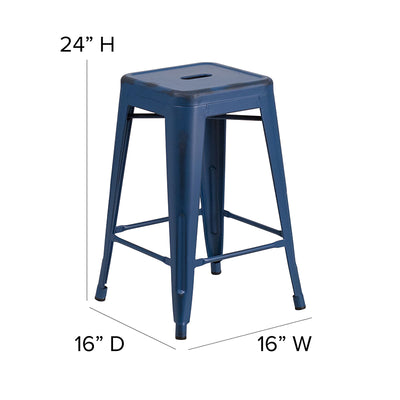 Distressed Blue Metal Stool