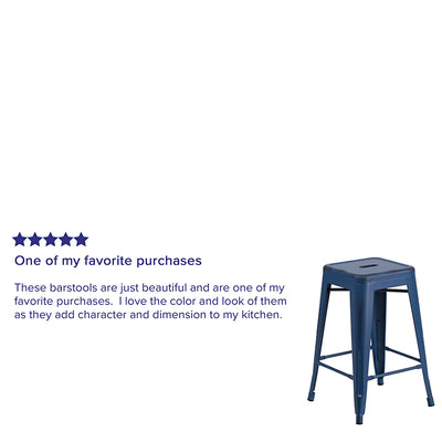 Distressed Blue Metal Stool