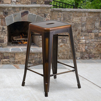 Distressed Copper Metal Stool