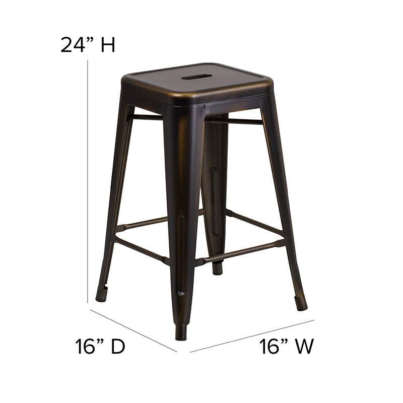 Distressed Copper Metal Stool