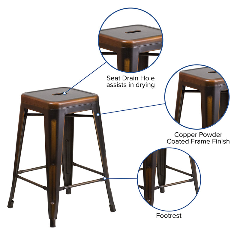 Distressed Copper Metal Stool