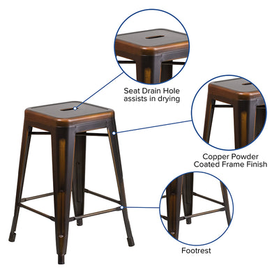 Distressed Copper Metal Stool
