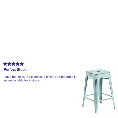 Distressed Gn-blue Metal Stool