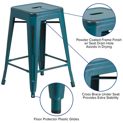 Distressed Blue-tl Metal Stool