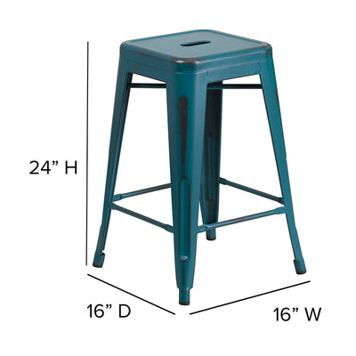 Distressed Blue-tl Metal Stool