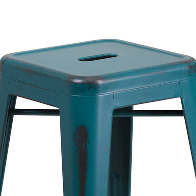 Distressed Blue-tl Metal Stool