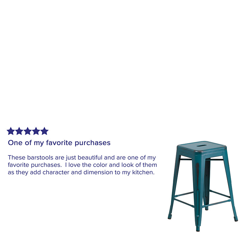 Distressed Blue-tl Metal Stool
