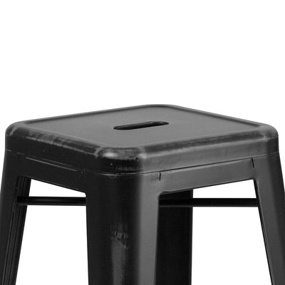 Distressed Black Metal Stool