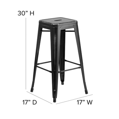 Distressed Black Metal Stool