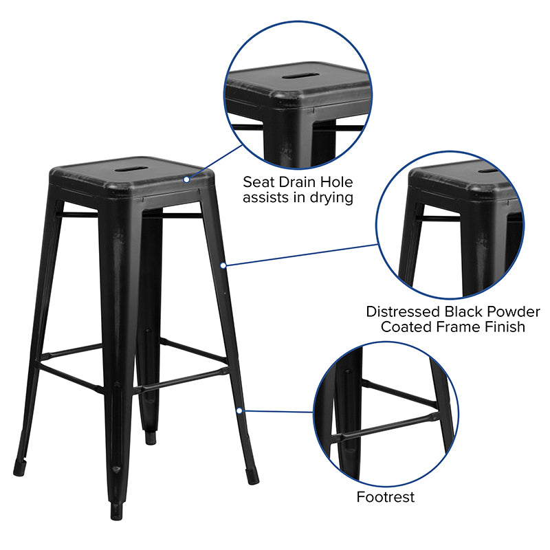 Distressed Black Metal Stool