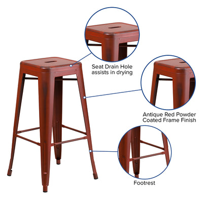 Distressed Red Metal Stool