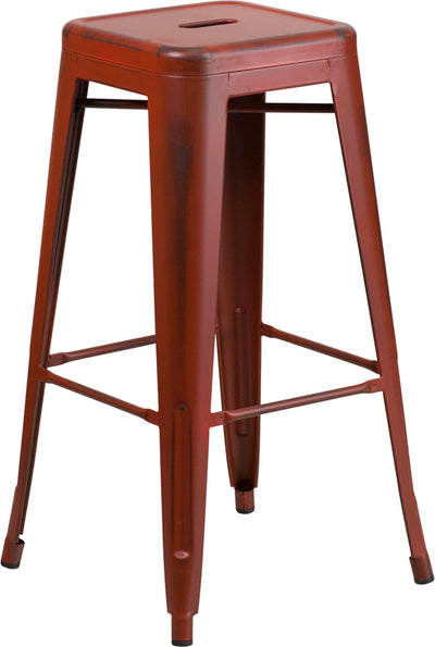 Distressed Red Metal Stool