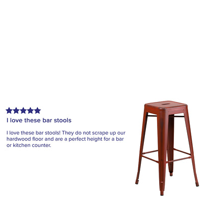 Distressed Red Metal Stool
