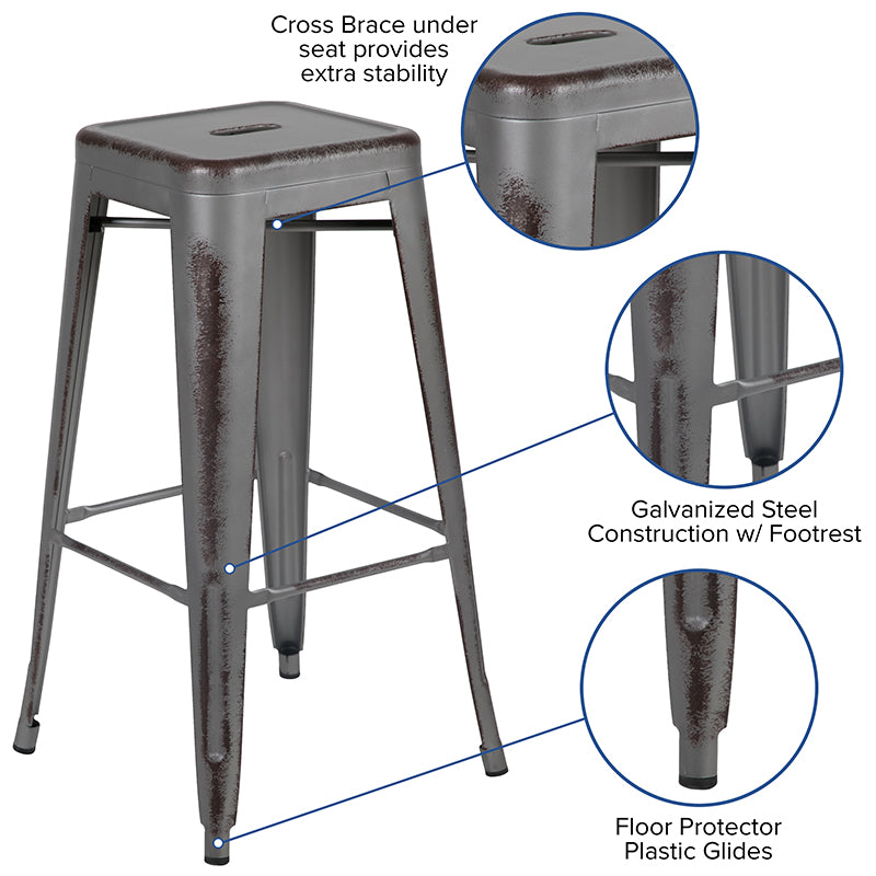 30"h Distressed Silver Stool