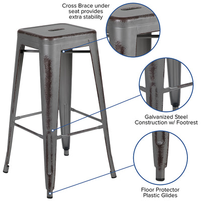 30"h Distressed Silver Stool