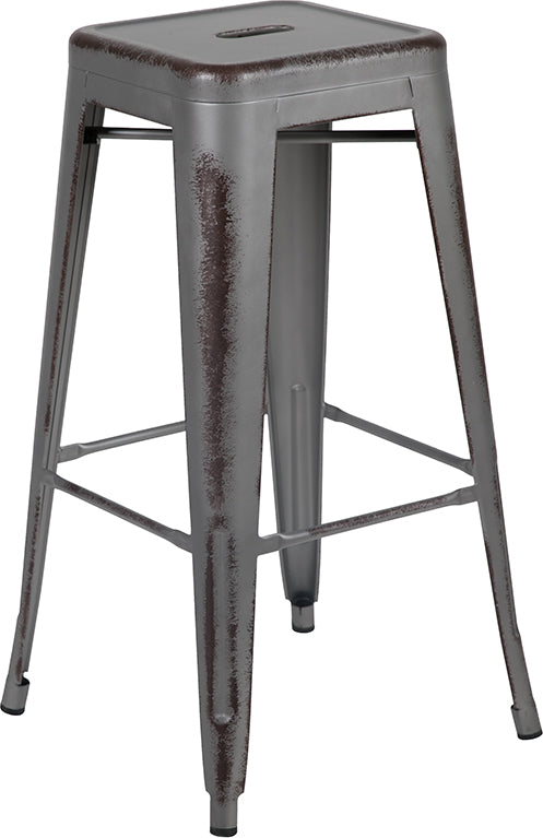 30"h Distressed Silver Stool