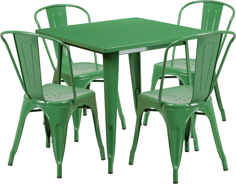 31.5sq Green Metal Table Set
