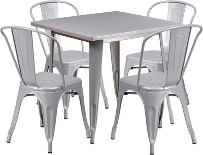 31.5sq Silver Metal Table Set