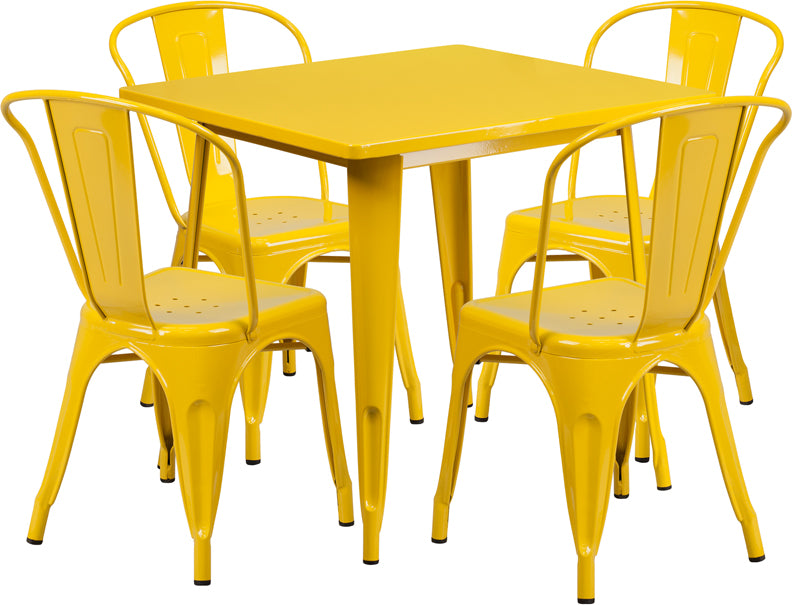 31.5sq Yellow Metal Table Set