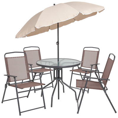 6pc Brown Patio Set & Umbrella