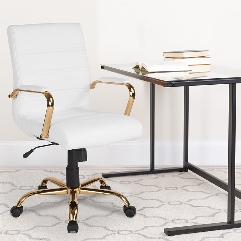 White Mid-back Leather Chair