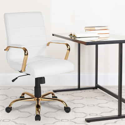 White Mid-back Leather Chair