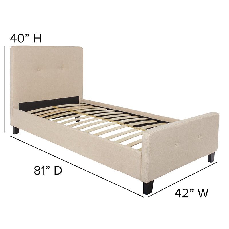 Twin Platform Bed-beige