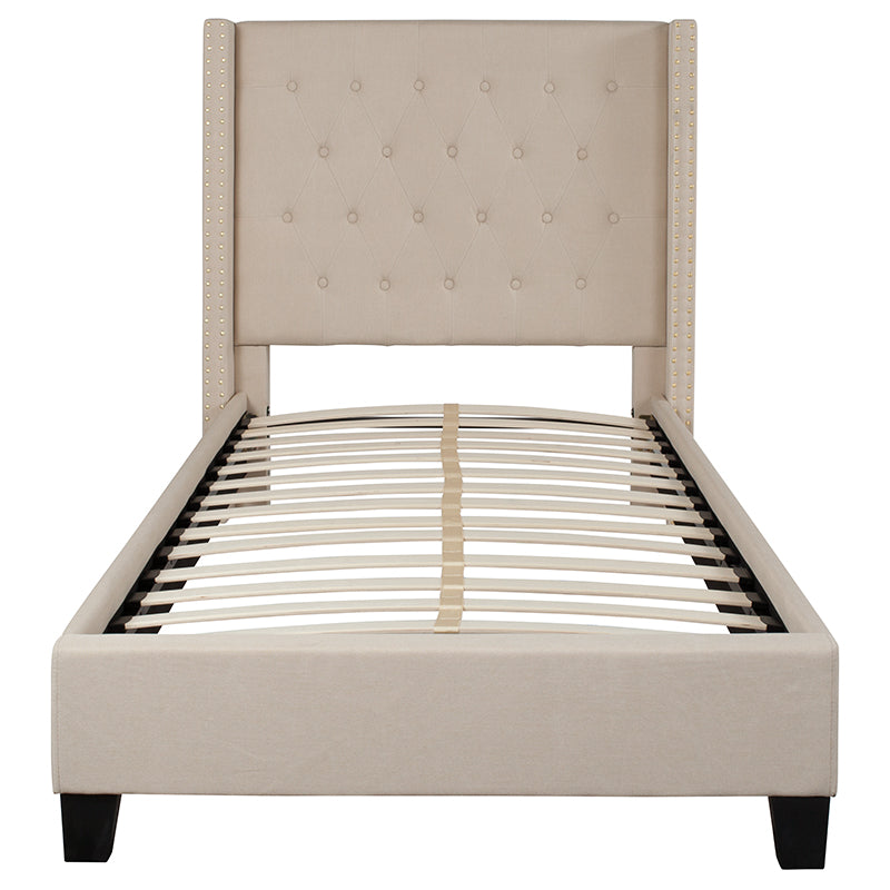 Twin Platform Bed-beige