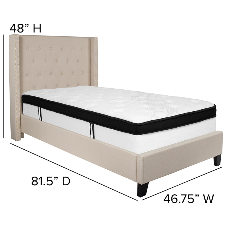 Twin Platform Bed Set-beige