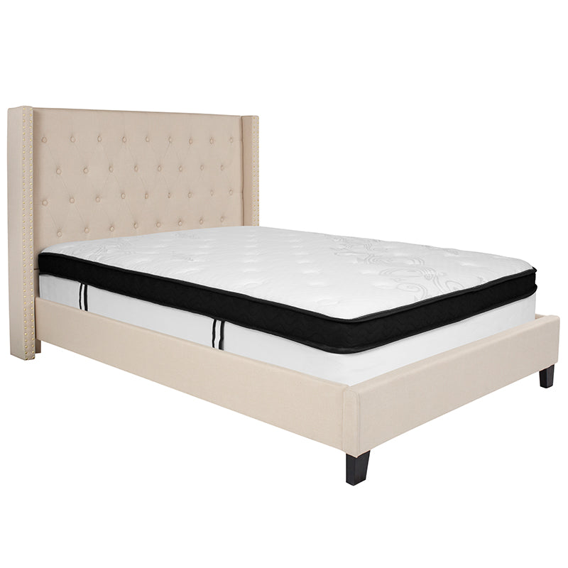 Full Platform Bed Set-beige