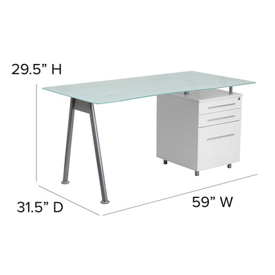 Glass 3 Drawer Pedestal Desk