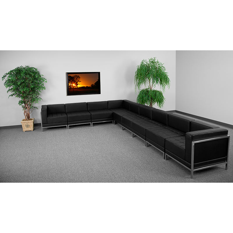 Black Leather Sectional, 9 Pc