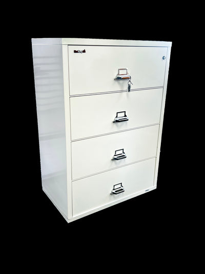 Fireking 4 drawer Arctic White  laterals 38" wide  with high Security Locks--(5) Available