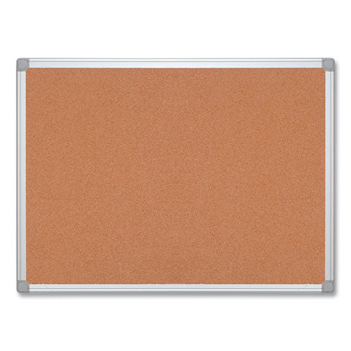 Earth Cork Board, 72 X 48, Tan Surface, Silver Aluminum Frame