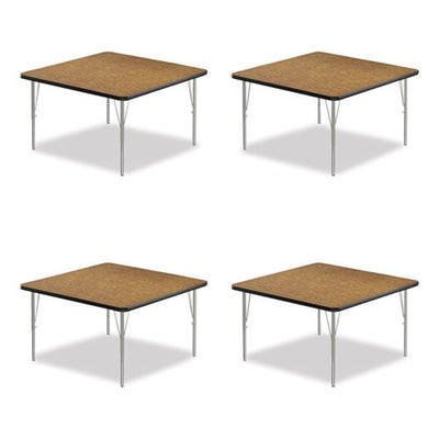 Adjustable Activity Tables, Square, 48" X 48" X 19" To 29", Medium Oak Top, Silver Legs, 4/pallet, Ships In 4-6 Business Days