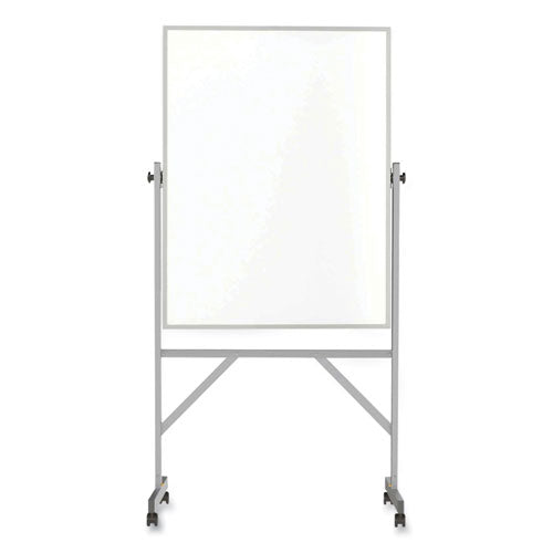 Reversible Magnetic Porcelain Whiteboard With Satin Aluminum Frame And Stand, 36 X 48, White Surface, Ships In 7-10 Bus Days