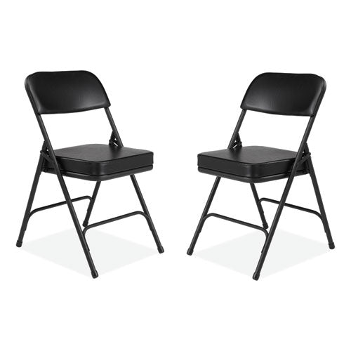 3200 Series 2" Vinyl Upholstered Double Hinge Folding Chair, Supports 300lb, 18.5" Seat Ht, Black, 2/ct,ships In 1-3 Bus Days