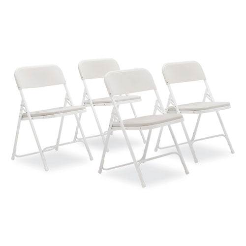 800 Series Plastic Folding Chair, Supports 500 Lb, 18" Seat Ht, Bright White Seat, White Base, 4/ct, Ships In 1-3 Bus Days