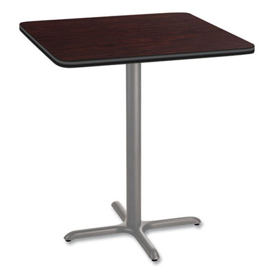 Cafe Table, 36w X 36d X 42h, Square Top/x-base, Mahogany Top, Gray Base, Ships In 1-3 Business Days