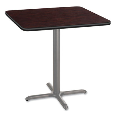 Cafe Table, 36w X 36d X 36h, Square Top/x-base, Mahogany Top, Gray Base, Ships In 1-3 Business Days