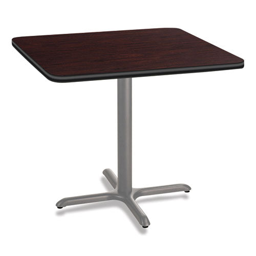 Cafe Table, 36w X 36d X 30h, Square Top/x-base, Mahogany Top, Gray Base, Ships In 1-3 Business Days