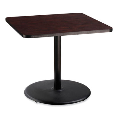 Cafe Table, 36w X 36d X 30h, Square Top/round Base, Mahogany Top, Black Base, Ships In 1-3 Business Days