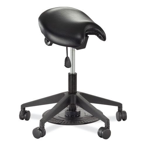 Saddle Seat Lab Stool, Backless, Supports Up To 250 Lb, 21.25"-26.25" High Black Seat, Black Base, Ships In 1-3 Business Days