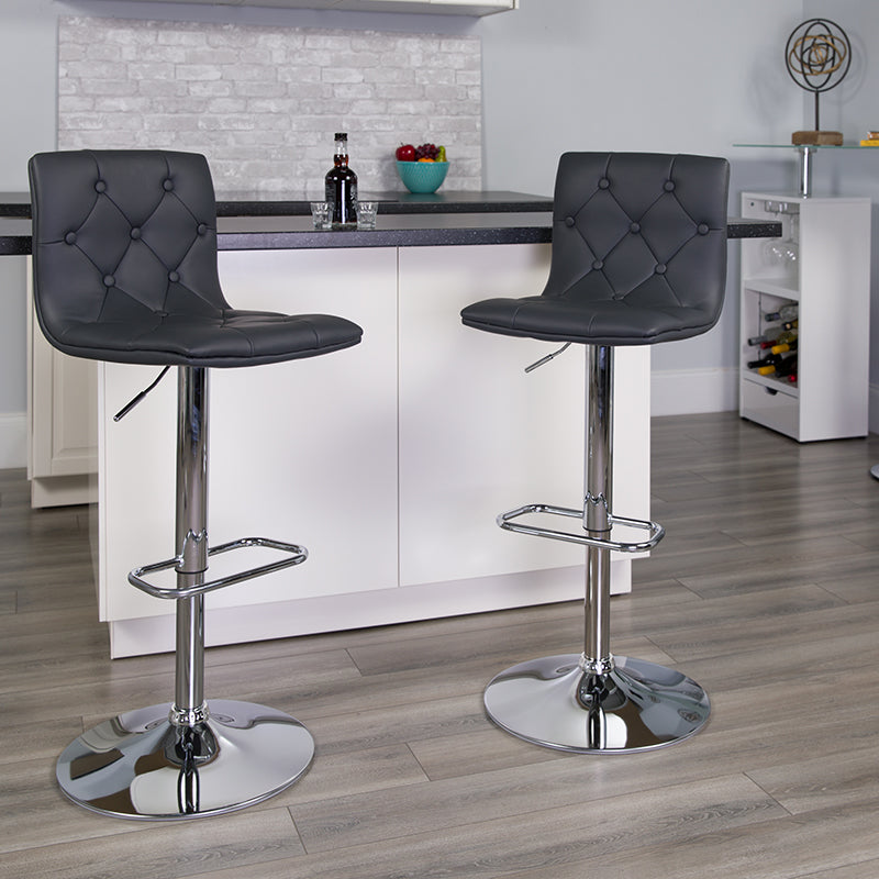 Tufted Gray Vinyl Barstool