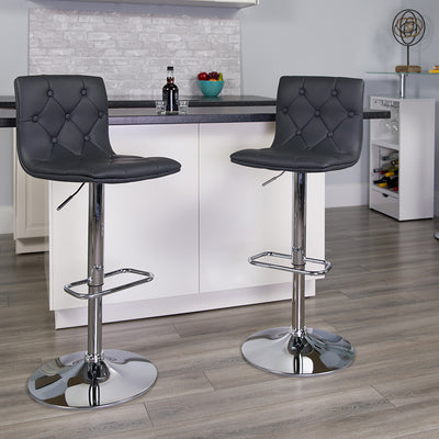 Tufted Gray Vinyl Barstool