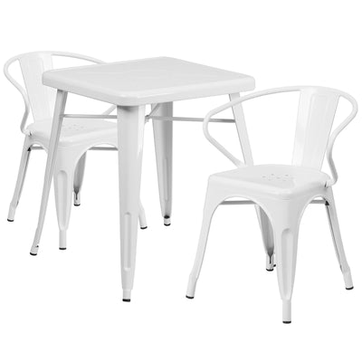23.75sq White Metal Table Set