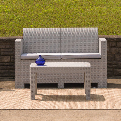 Light Gray Rattan Loveseat