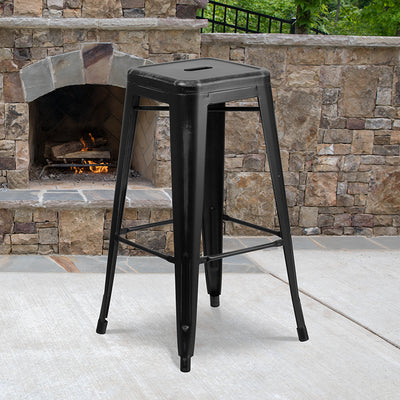 Distressed Black Metal Stool